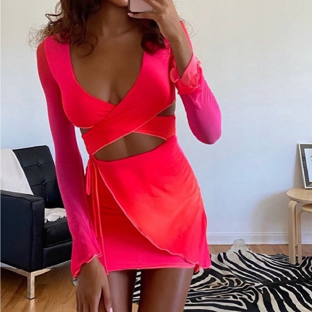 Tiger Mist - Bright Pink long sleeve dress